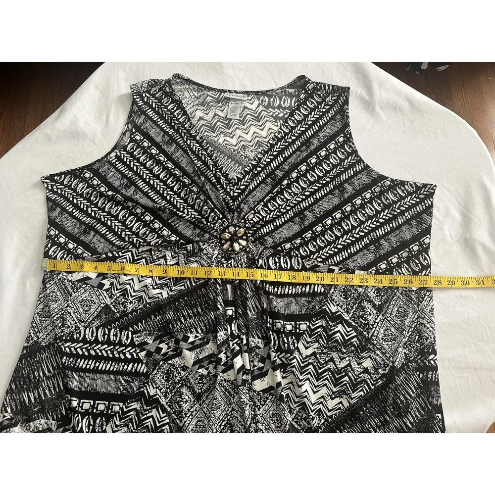 Catherines Geometric Beaded Shift Dress Womens Size 4X Black Ivory Classic